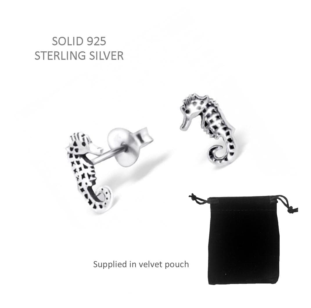 Children's Silver Seahorse Ear Studs product image 1