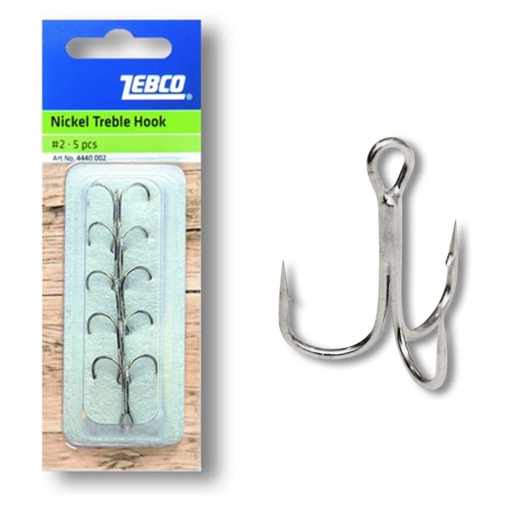 Zebco Nickel Treble Hooks - Barbed - Size 2