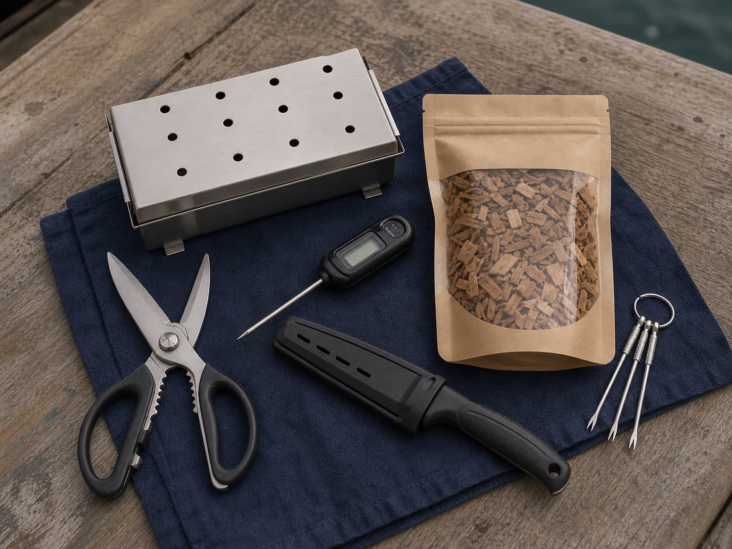 An example Cove Club cook and smoke edit with a smoker box, oak chips and seafood tools