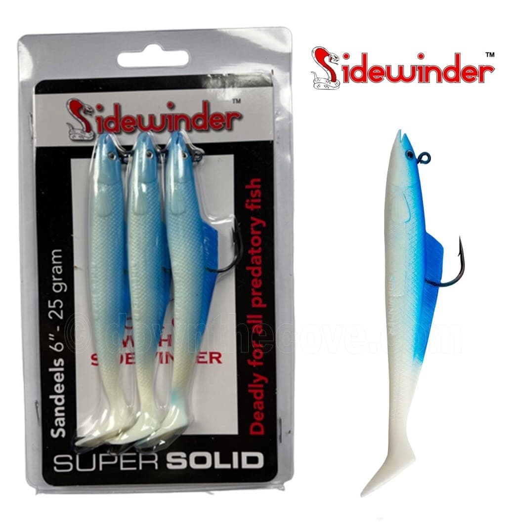 Sidewinder 25g Sandeel - 6" Blue & White - Super Solid product image 1